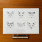 Print A4 de Laura Agustí con seis caras de gatos según su humor