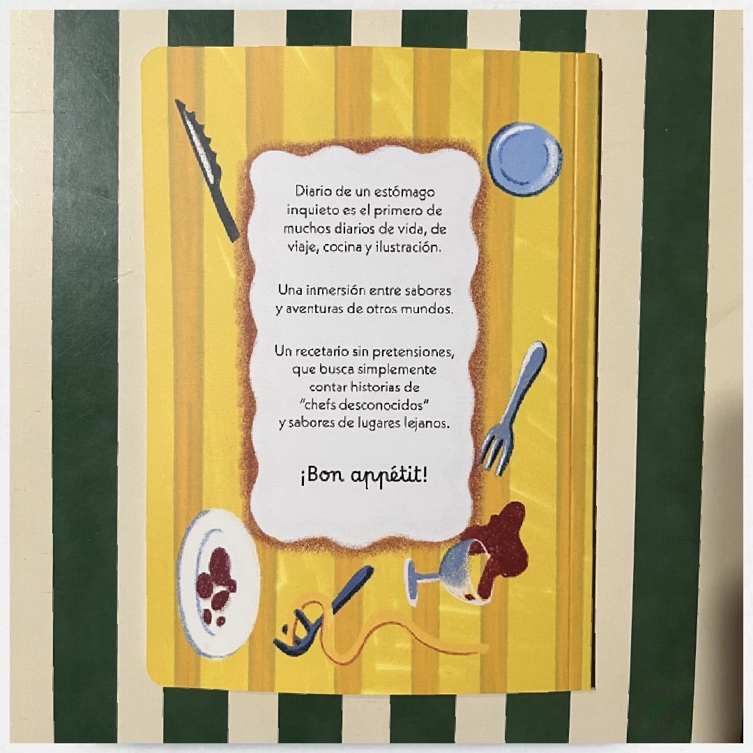 Contraportada del libro Diario de un estómago inquieto de Andrea Verónica Franceschi, un recetario para una vida aventurera y sabrosa