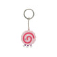 Parte frontal de un naruto, un circulo rosa con una espiral fucsia dentro, y carita sonriente, de tres patas sobre fondo blanco