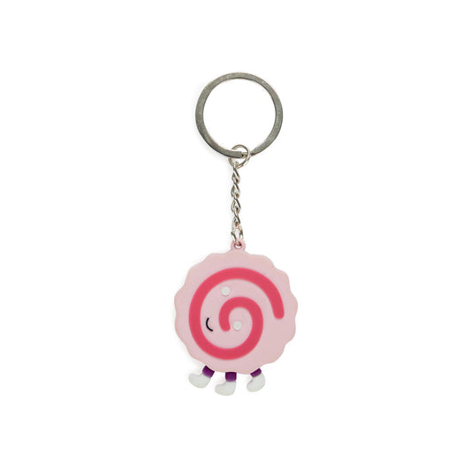 Parte frontal de un naruto, un circulo rosa con una espiral fucsia dentro, y carita sonriente, de tres patas sobre fondo blanco