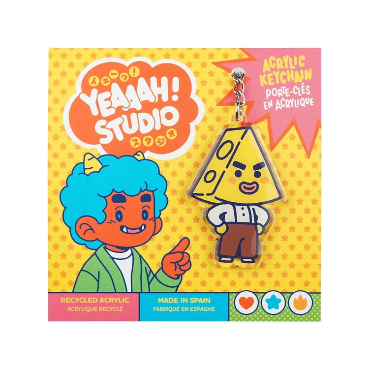 Llavero de acrílico con forma de hombrecito con cabeza de queso de Yeaaah Studio