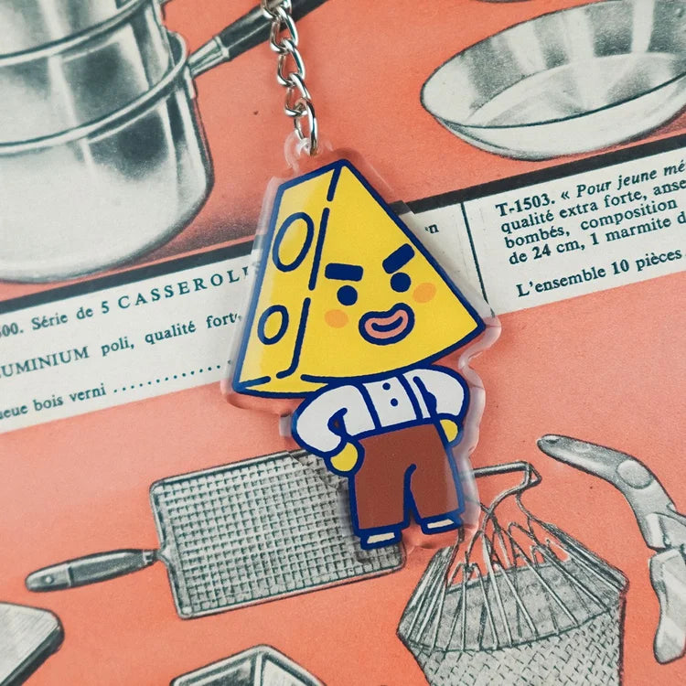 Llavero de acrílico con forma de hombrecito con cabeza de queso de Yeaaah Studio