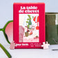 Caja roja del puzzle La Table de Chevet de 100 piezas de Jour Férié, rodeada de gafas de sol verdes, una taza y un clip sobre fondo gris azulado