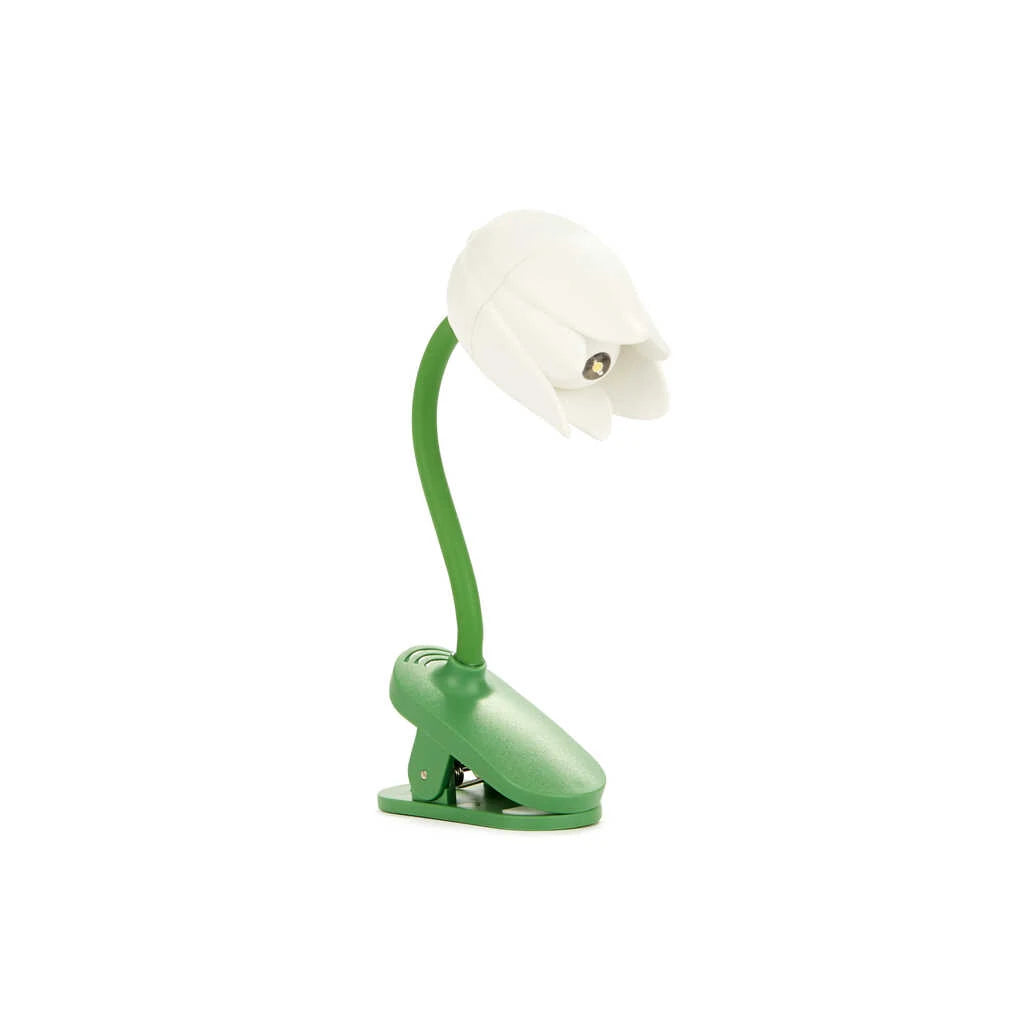 Lámpara de lectura con pinza y forma de tulipán blanco