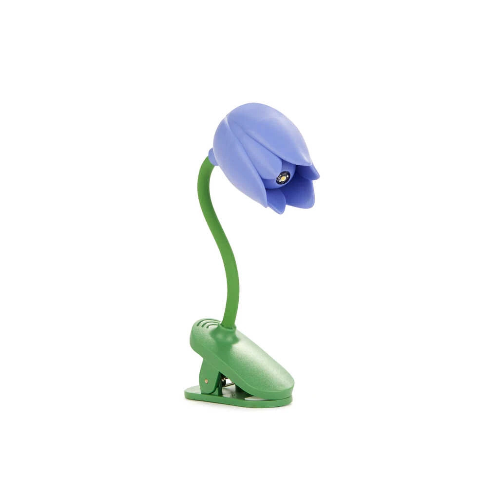 Lámpara de lectura con pinza y forma de tulipán lila