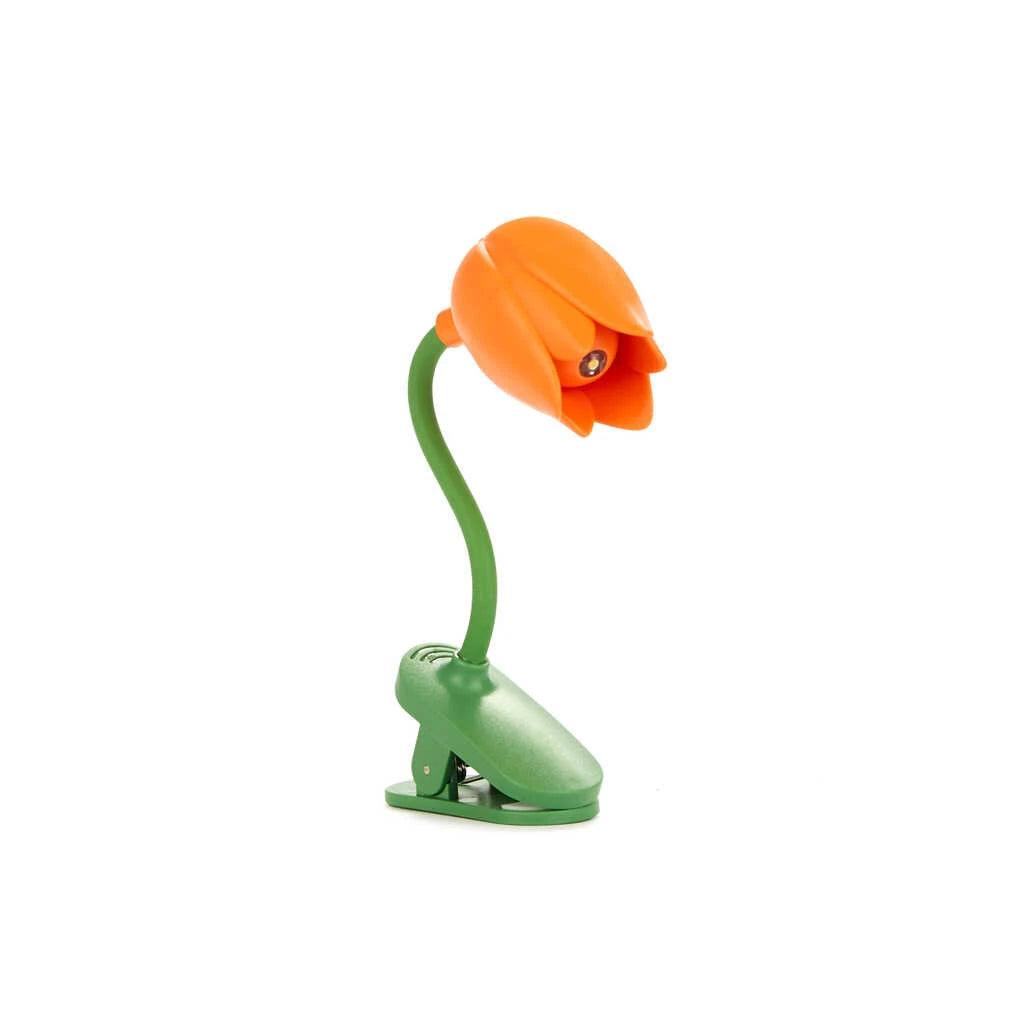 Lámpara de lectura con pinza y forma de tulipán naranja