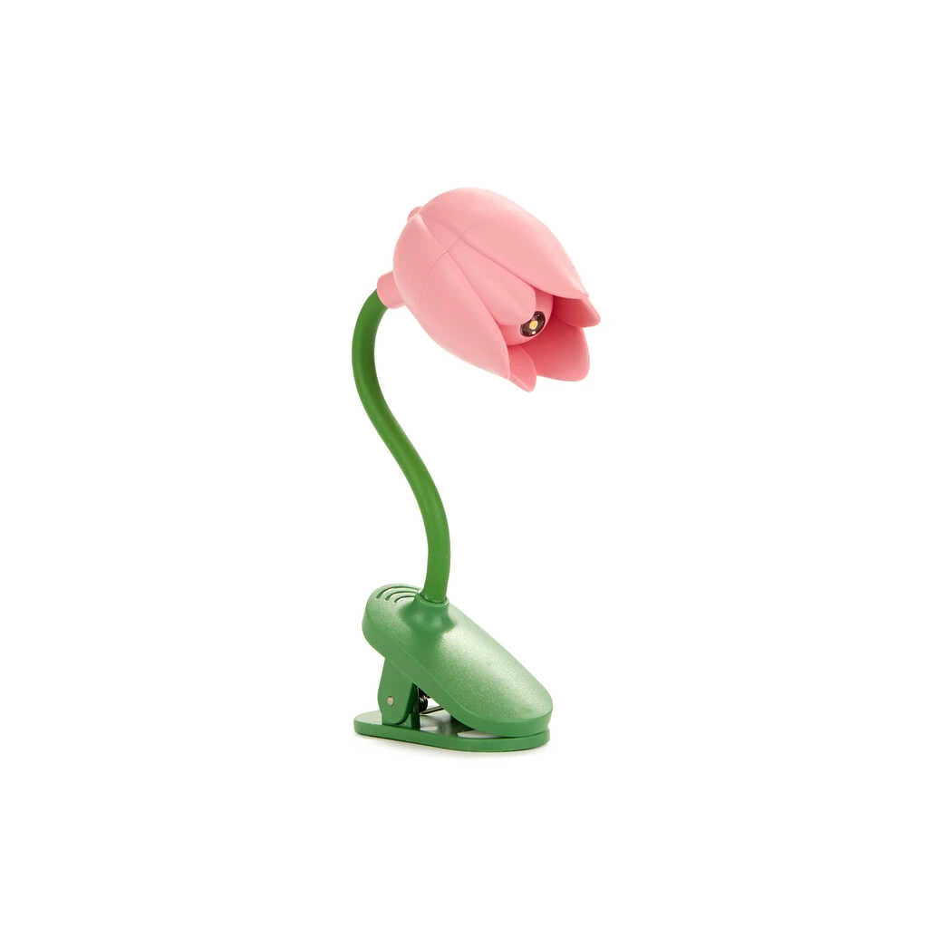 Lámpara de lectura con pinza y forma de tulipán rosa