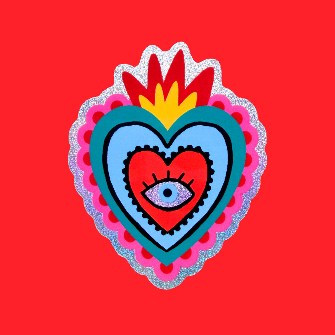 pegatina de corazón mexicano con fondo rojo