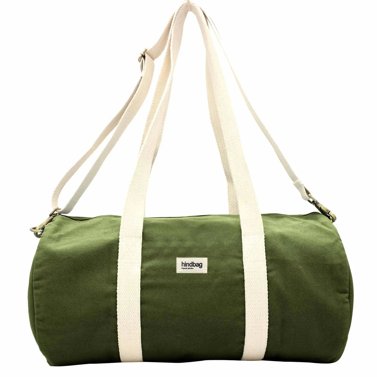 Bolsa de viaje pequeña de la marca francesa Hindbag en verde militar con correas beige 