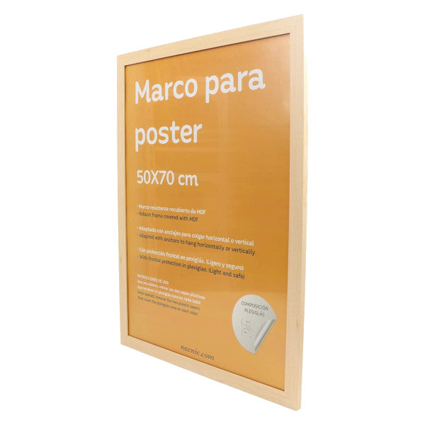 Marco color madera para póster 50 x 70 cm en horizontal o vertical con protección de plexiglás