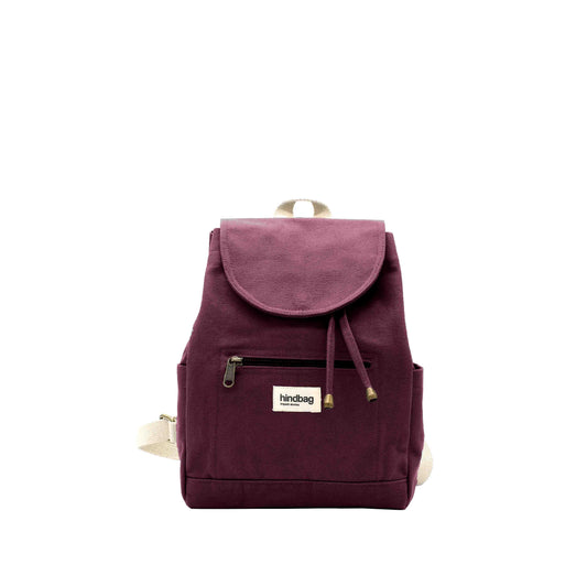 Mochila de tela fuerte pequeña color ciruela de la marca francesa Hindbag