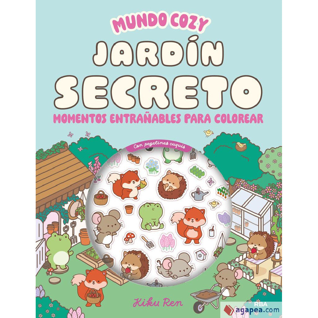 Cuaderno para colorear con pegatinas Jardín secreto - Mundo Cozy