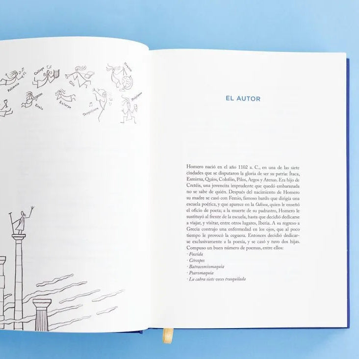 Libro de la Odisea de Homero editada por Blackie books con ilustraciones de Calpurnio hablando sobre el autor