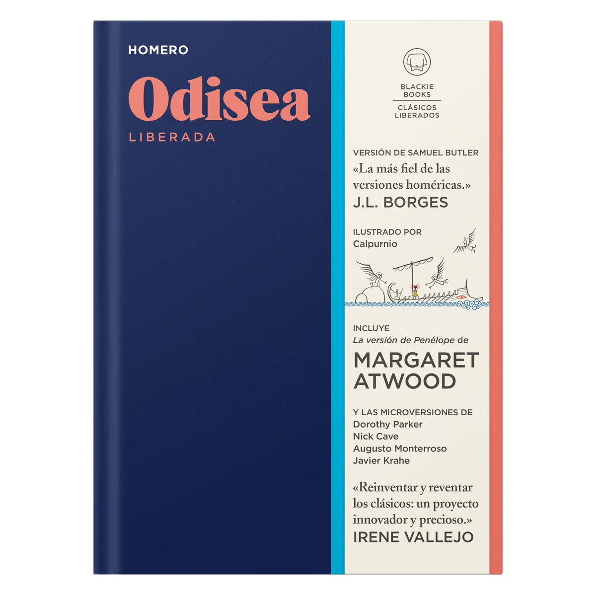 Portada azul marino de la Odisea de Homero con faja de blackie books con ficha técnica e ilustración de Calpurnio