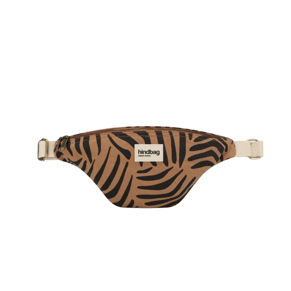 riñonera Olivia de Hindbag en color marrón canela y estampado de cebra