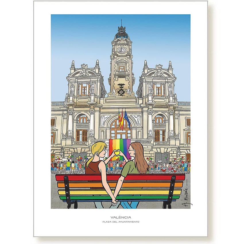 Ilustración del ayuntamiento de València durante la celebración del día del orgullo LGTBIQ+