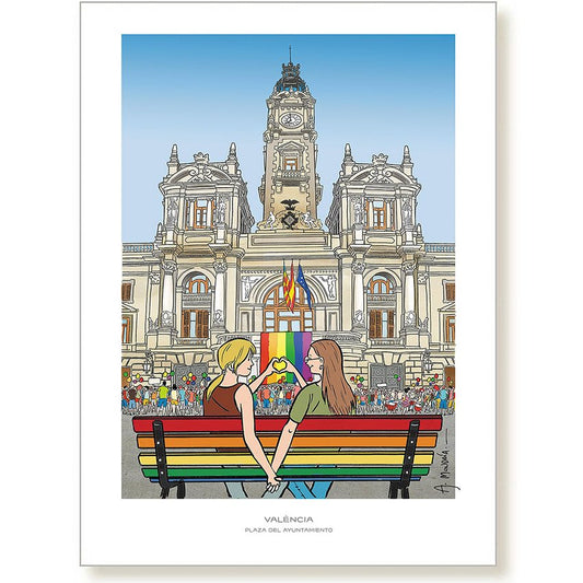 Ilustración del ayuntamiento de València durante la celebración del día del orgullo LGTBIQ+