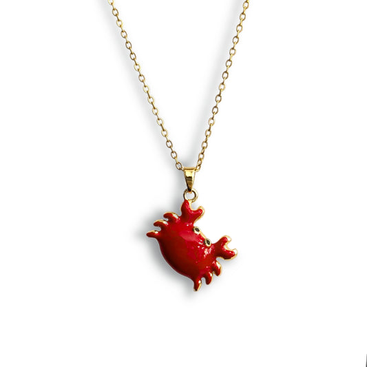collar de acero inoxidable dorado en forma de cangrejo de color rojo