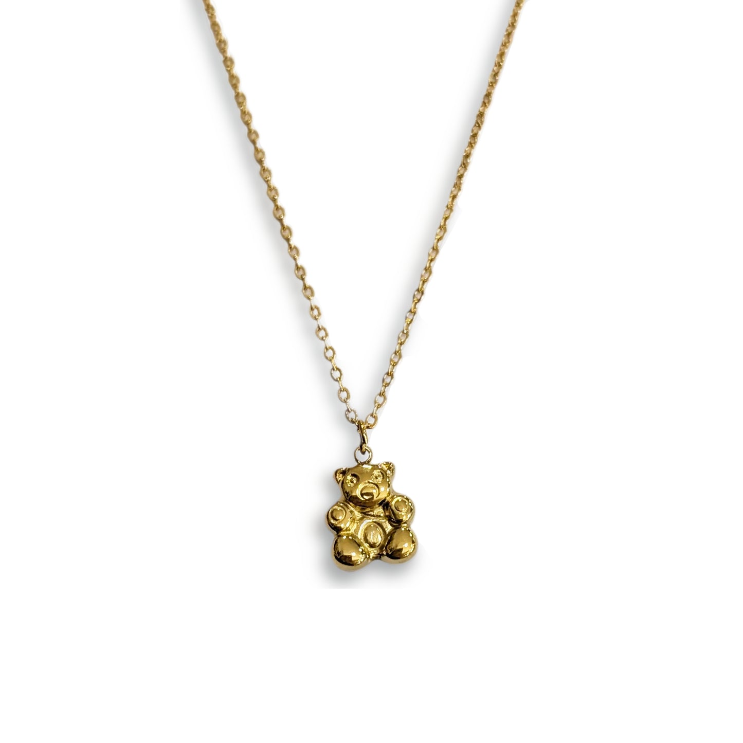 collar ded acero inoxidable dorado en forma de oso de peluche