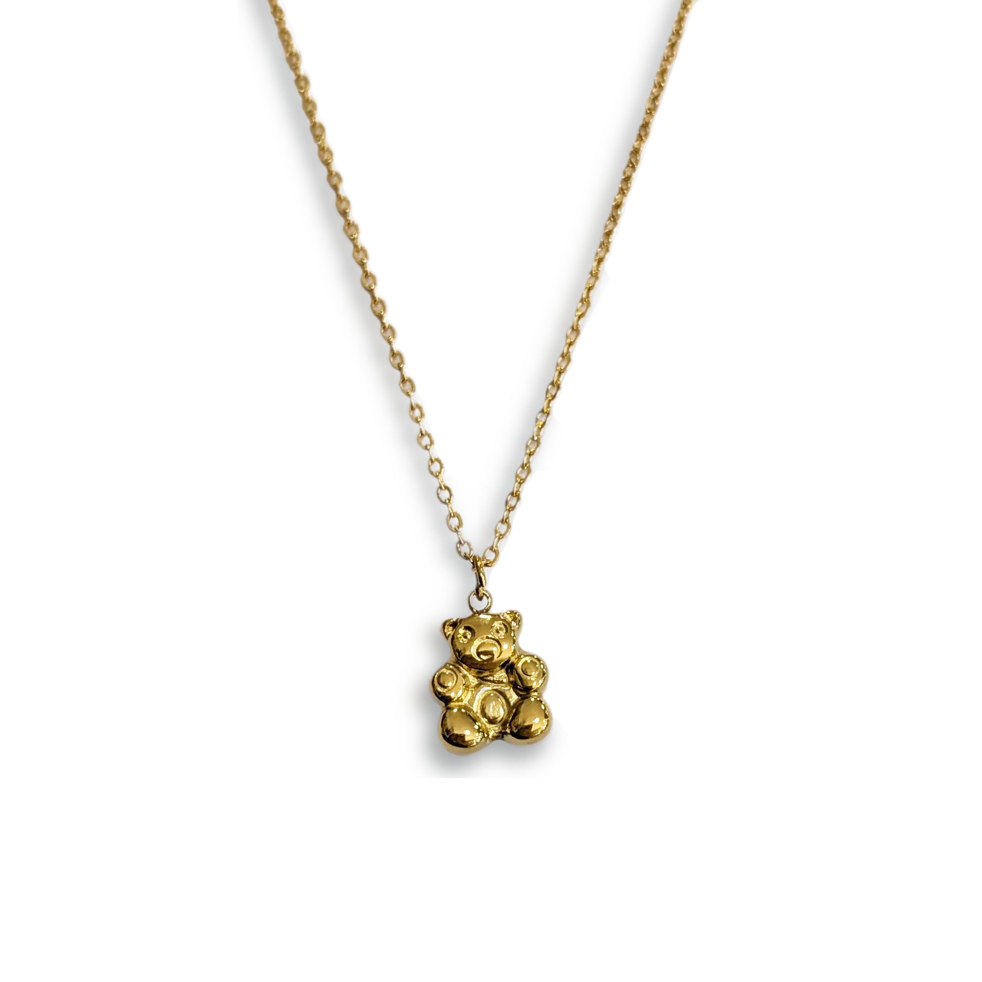 collar ded acero inoxidable dorado en forma de oso de peluche