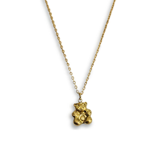 collar ded acero inoxidable dorado en forma de oso de peluche