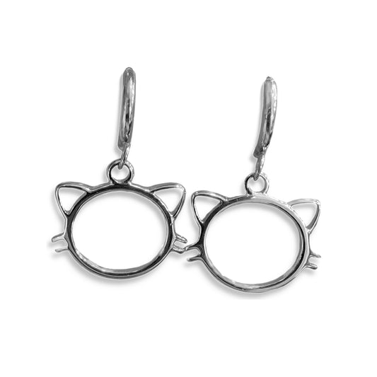 Pendientes arete Cara de Gato plateados