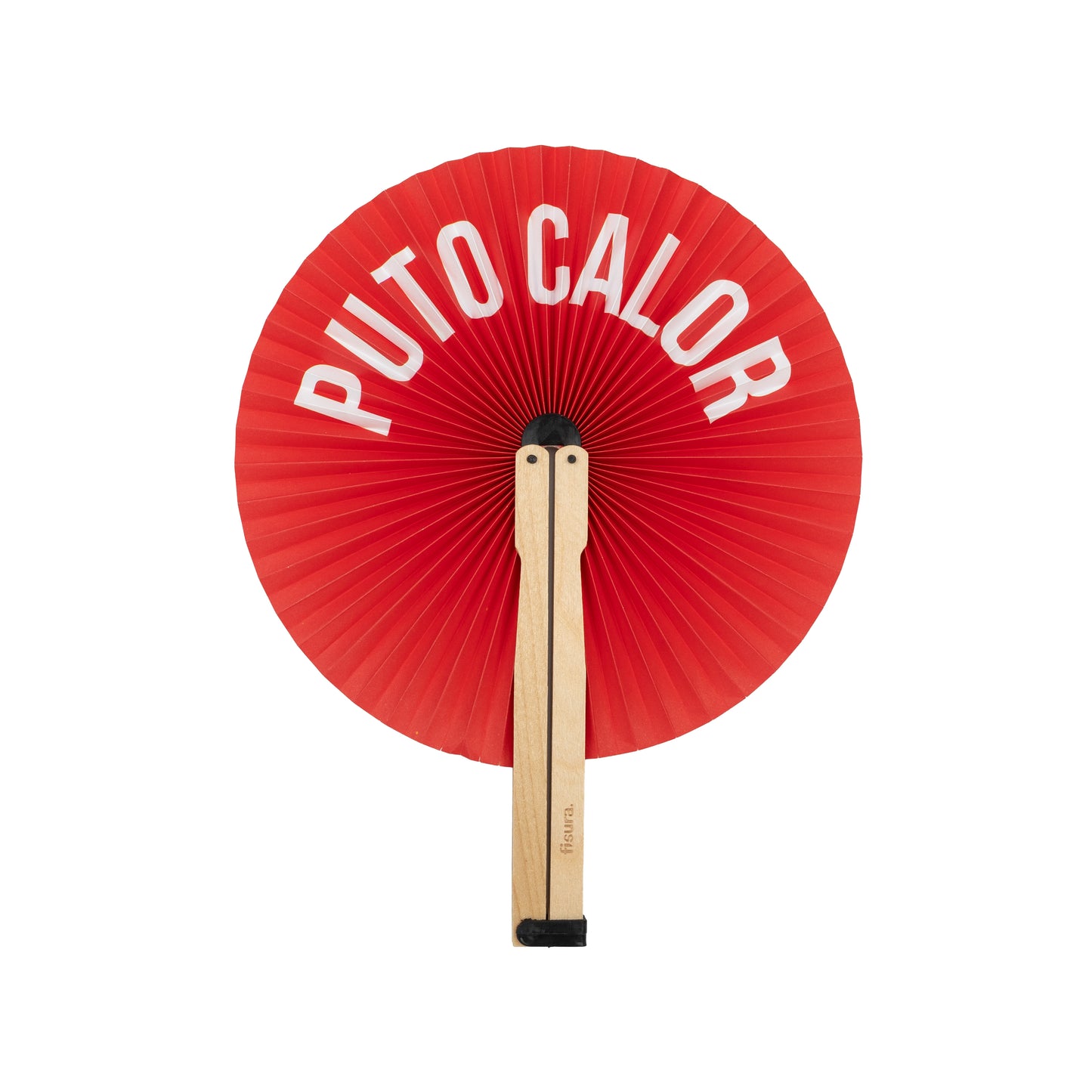 Paipai plegable redondo de papel en color rojo y con el texto PUTO CALOR en blanco