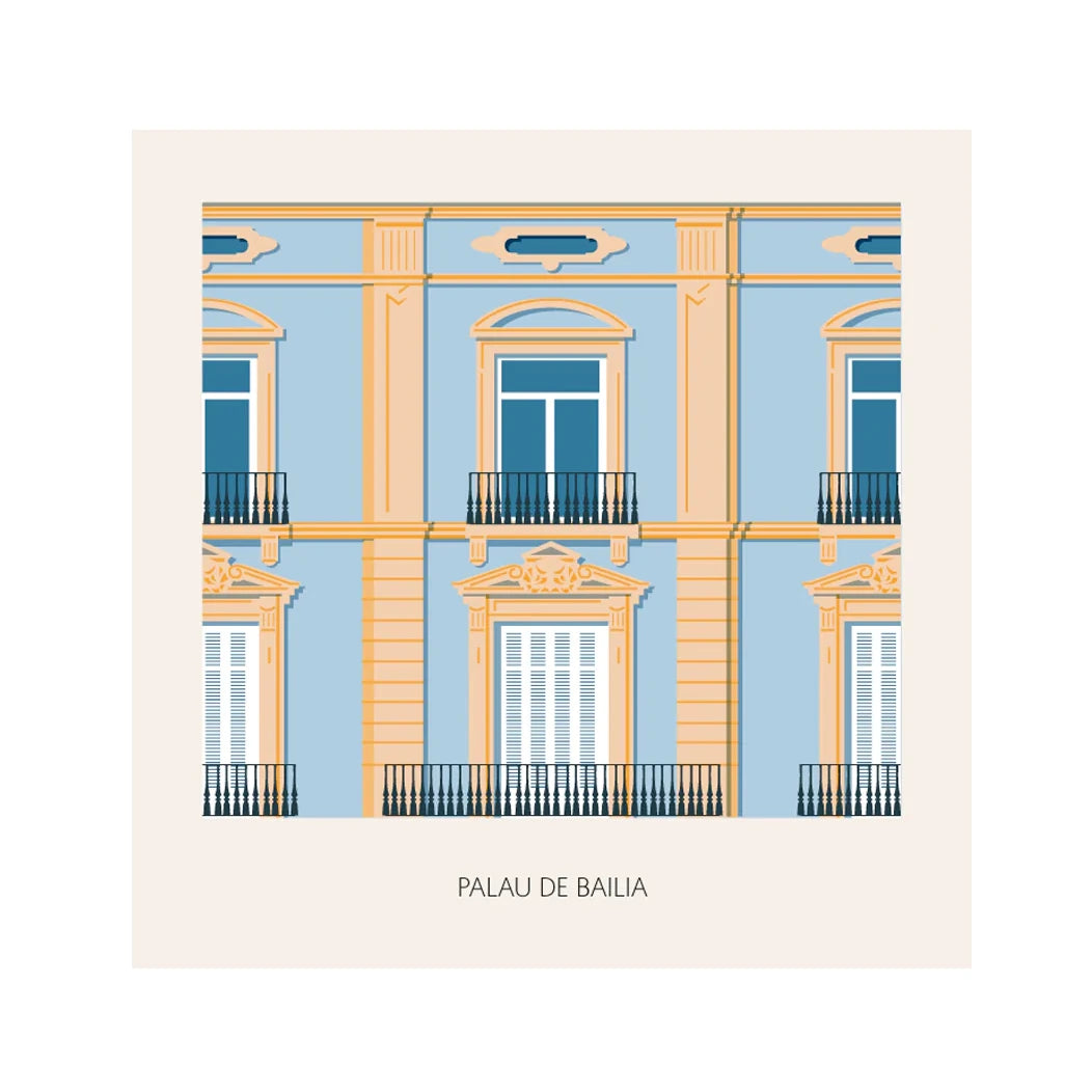 Postal con detalle de las ventanas del edificio Palacio de Baylia, sede de la Diputación Provincial de Valencia