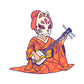 Pegatina de una japonesa con máscara de zorro tocando el shamisen
