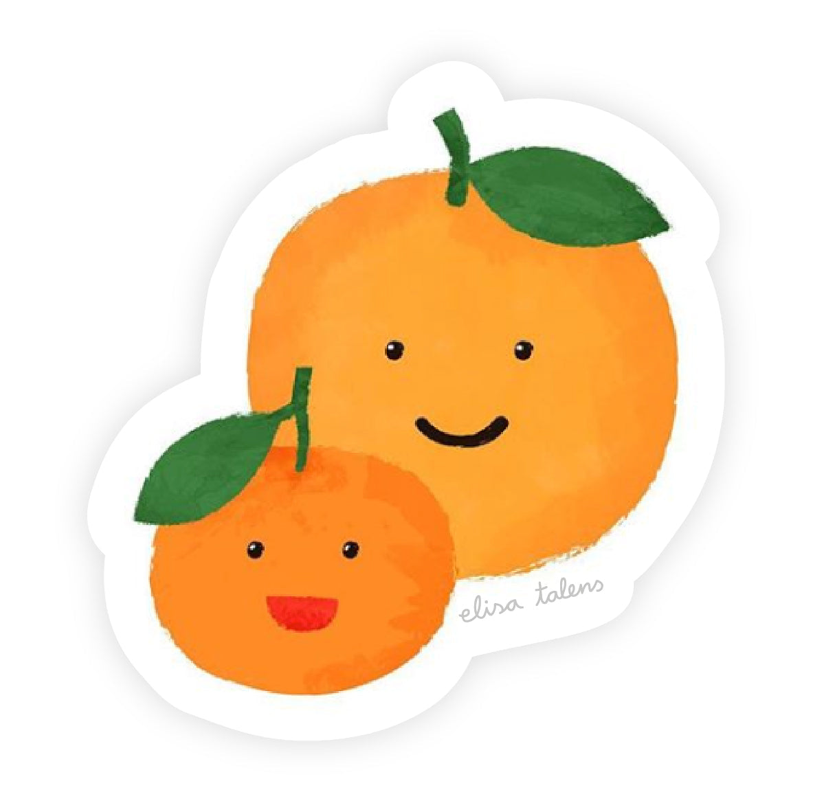 Ilustración de Elisa Talens de una naranja y una mandarina con caritas sonrientes
