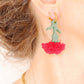 Pendientes de metacrilato con forma de clavel rojo bocabajo