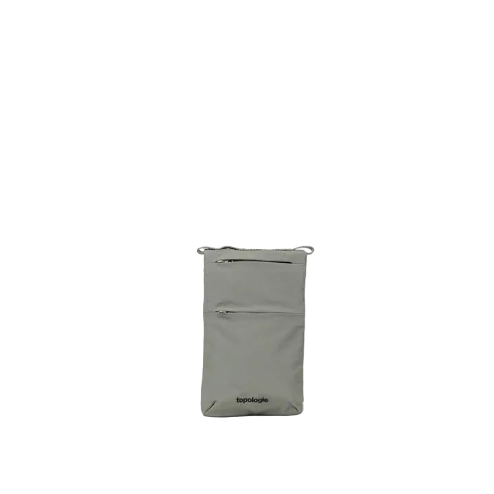 Bolso para móvil con compartimentos de la marca Topologie con cremalleras en color gris musgo