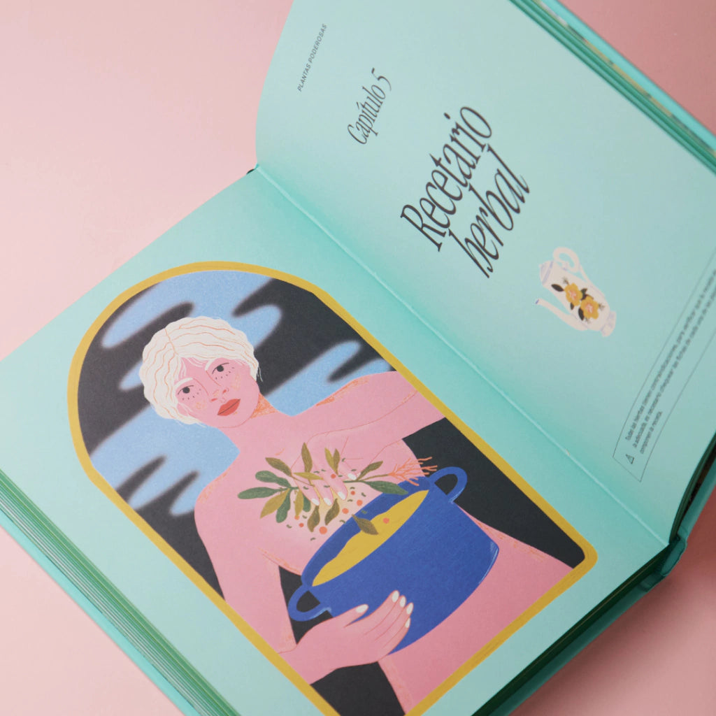 Páginas interiores del libro Plantas Poderosas de Florencia Fasanella con portadilla del recetario herbal.