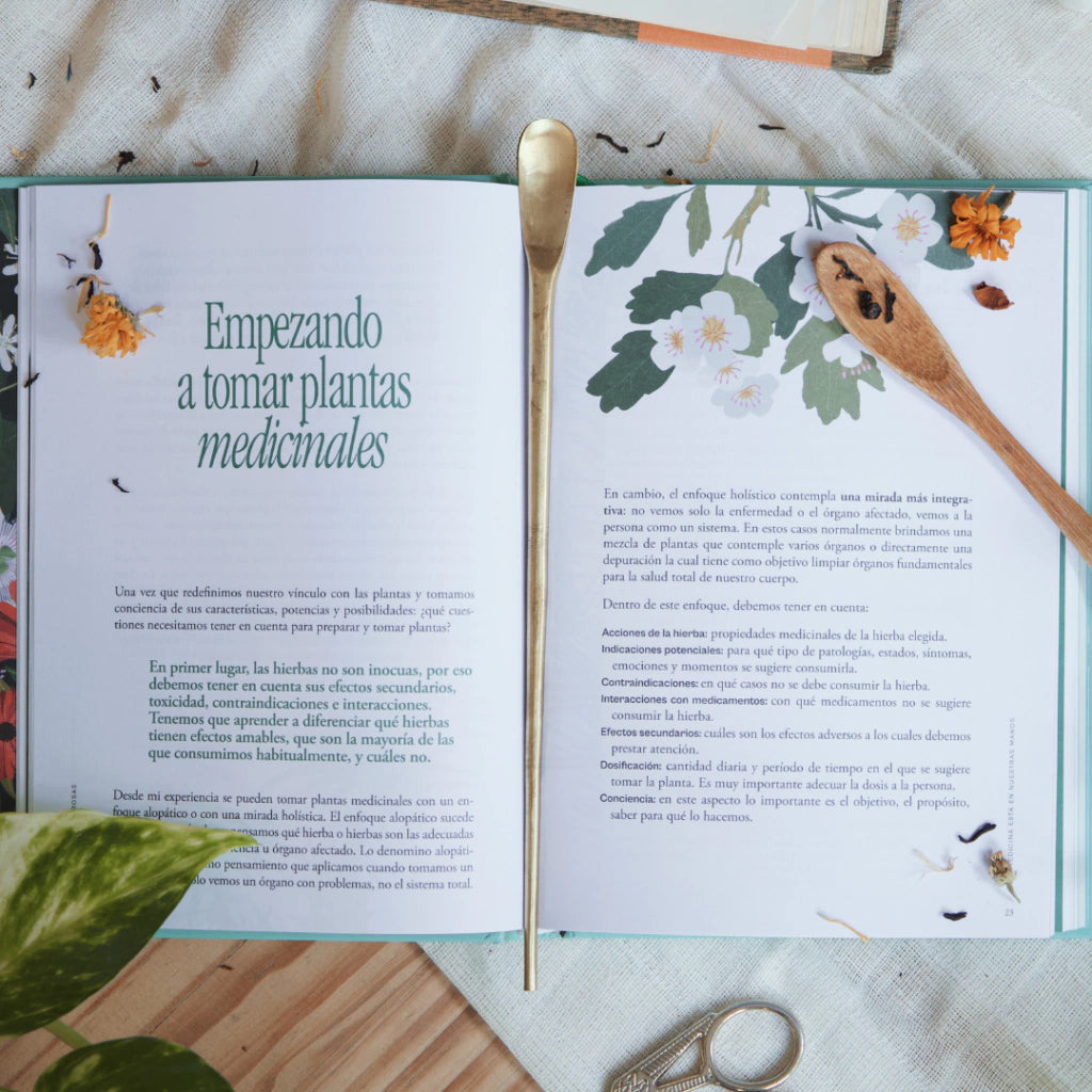 Páginas interiores del libro Plantas Poderosas de Florencia Fasanella con artículo sobre empezar a tomar plantas medicinales