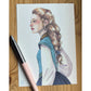 Postal con la ilustración de Esther Gili de Beatrice, la protagonista de Mucho ruido y pocas nueces de Shakespeare