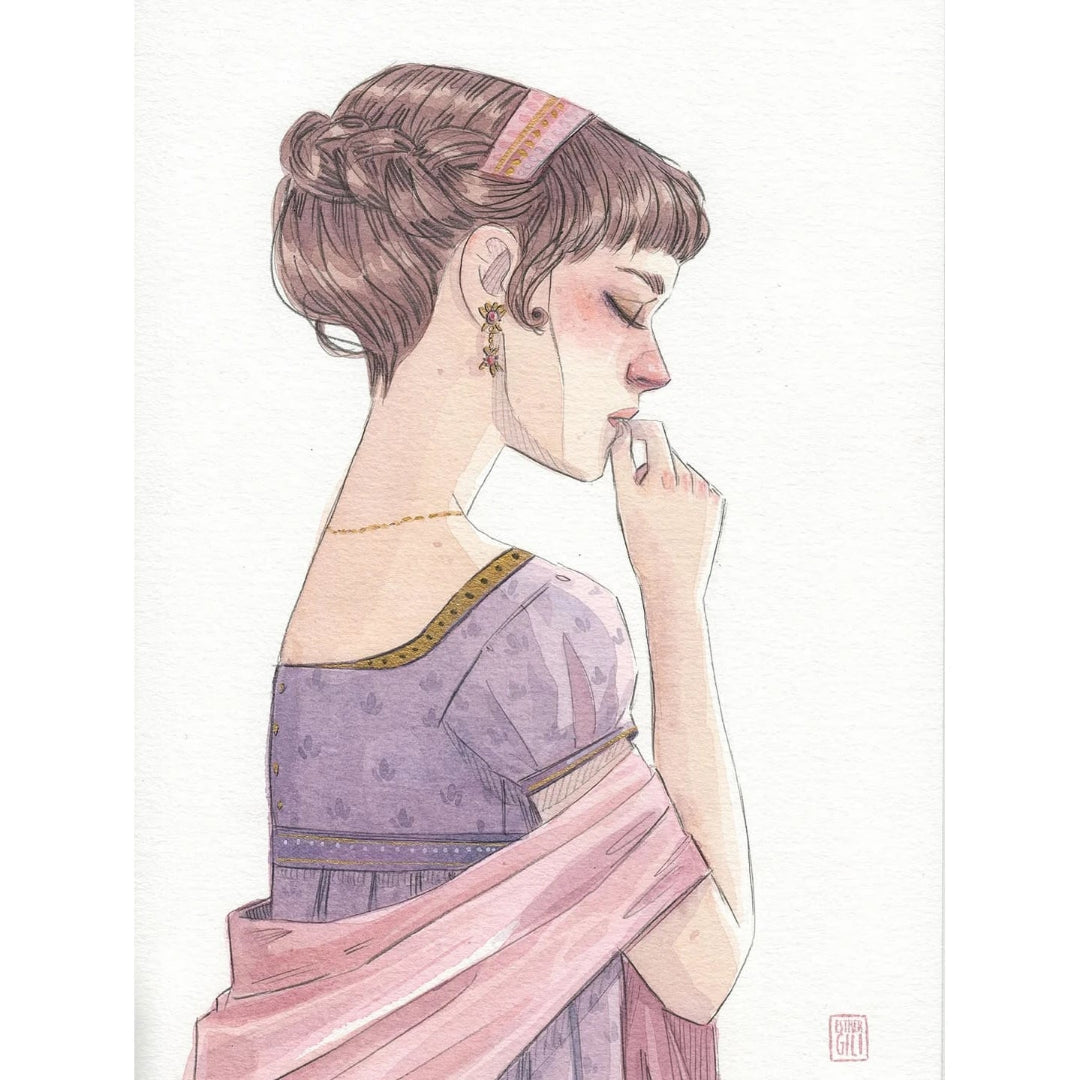 Ilustración de Esther Gili de Elinor, la protagonista de la novela de Jane Austen Sentido y Sensibilidad.