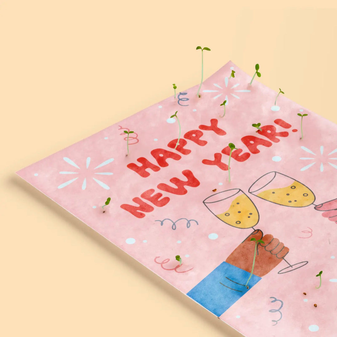Detalle de una tarjeta de Navidad plantables de Resetea germinada