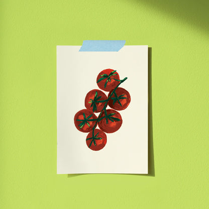 Postal con dibujo de rama de tomates de Laura Ortiz