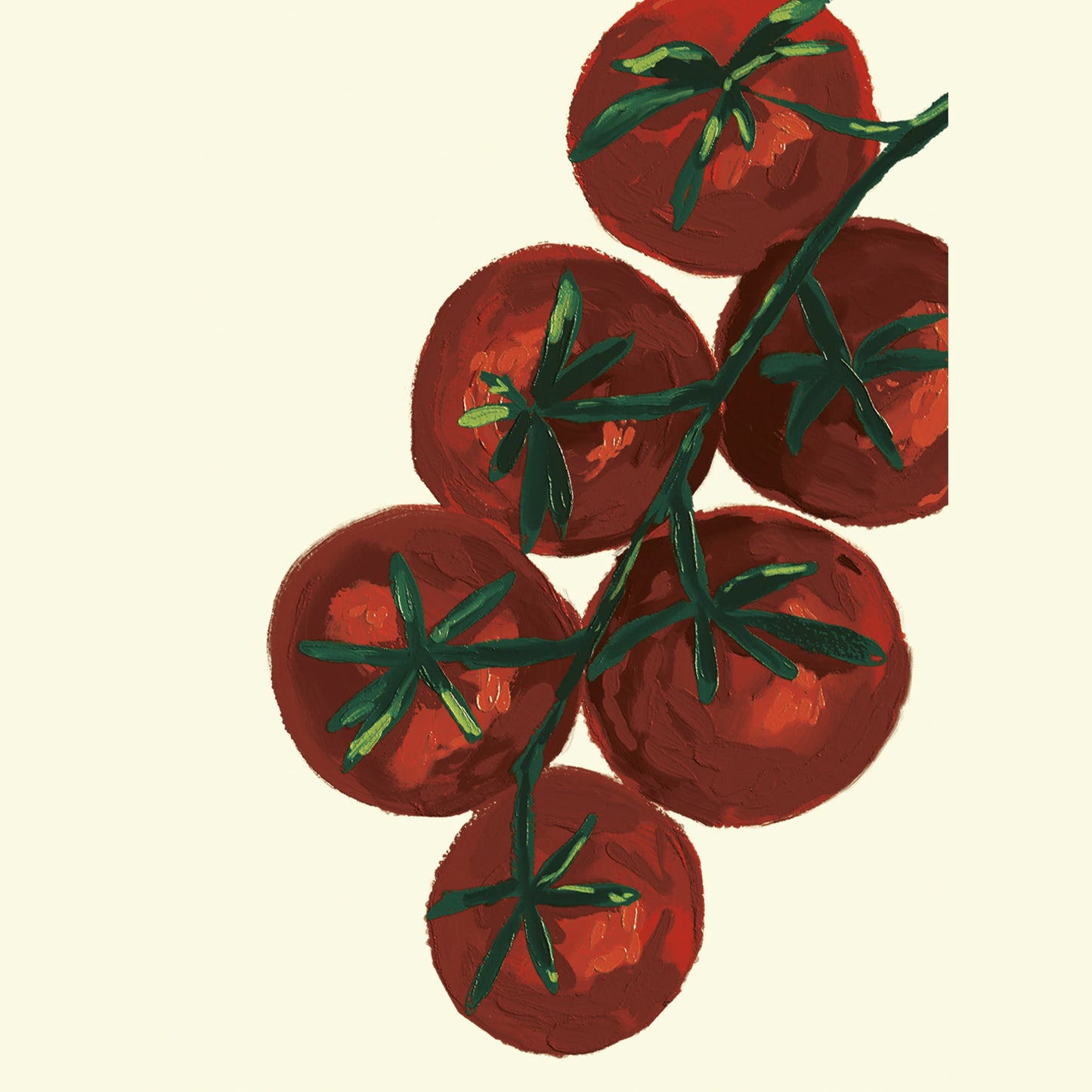 Detalle de la ilustración de una rama de tomates de Laura Ortiz