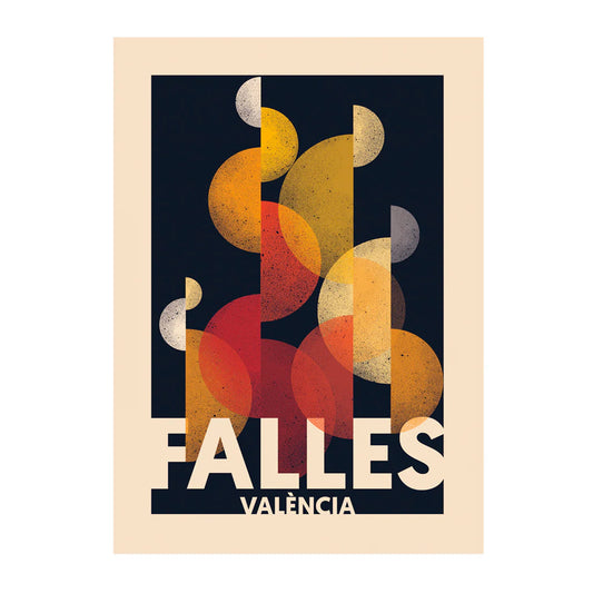 POstal con ilustración de Atypical representando el fuego de la cremà de las Fallas de Valencia 