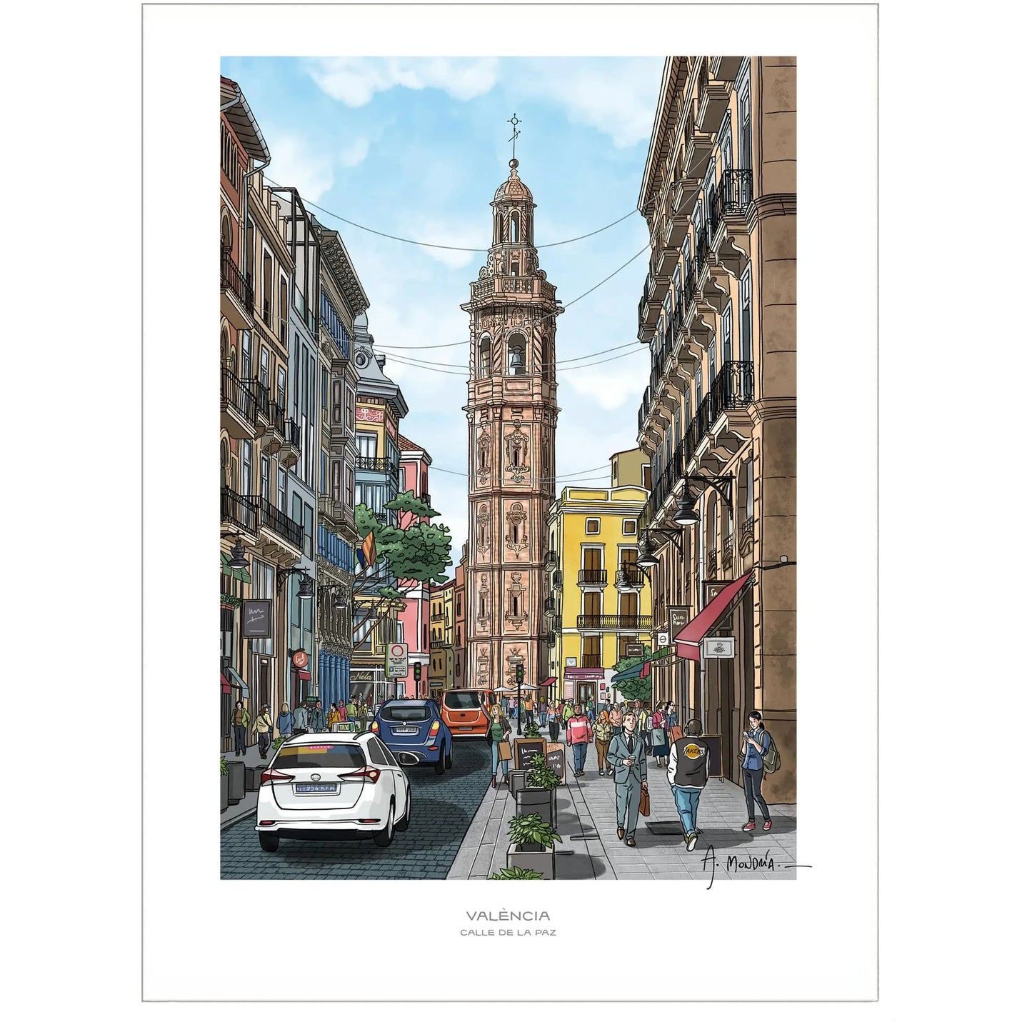 Ilustración calle la paz de alencia de Valencia Prints en formato 50x70 cm