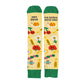 Calcetines estampados con dibujos de flores, manzanas, lápices, cerezas y caracoles con el mensaje Profe gracias por hacerme sentir capaz