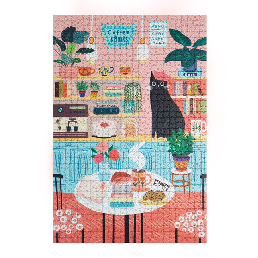 Puzzle de 1000 piezas con ilustración de un gato en una cafetería 