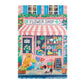 Puzzle montado de 1000 piezas con ilustración de la fachada de una floristería y dos perritos
