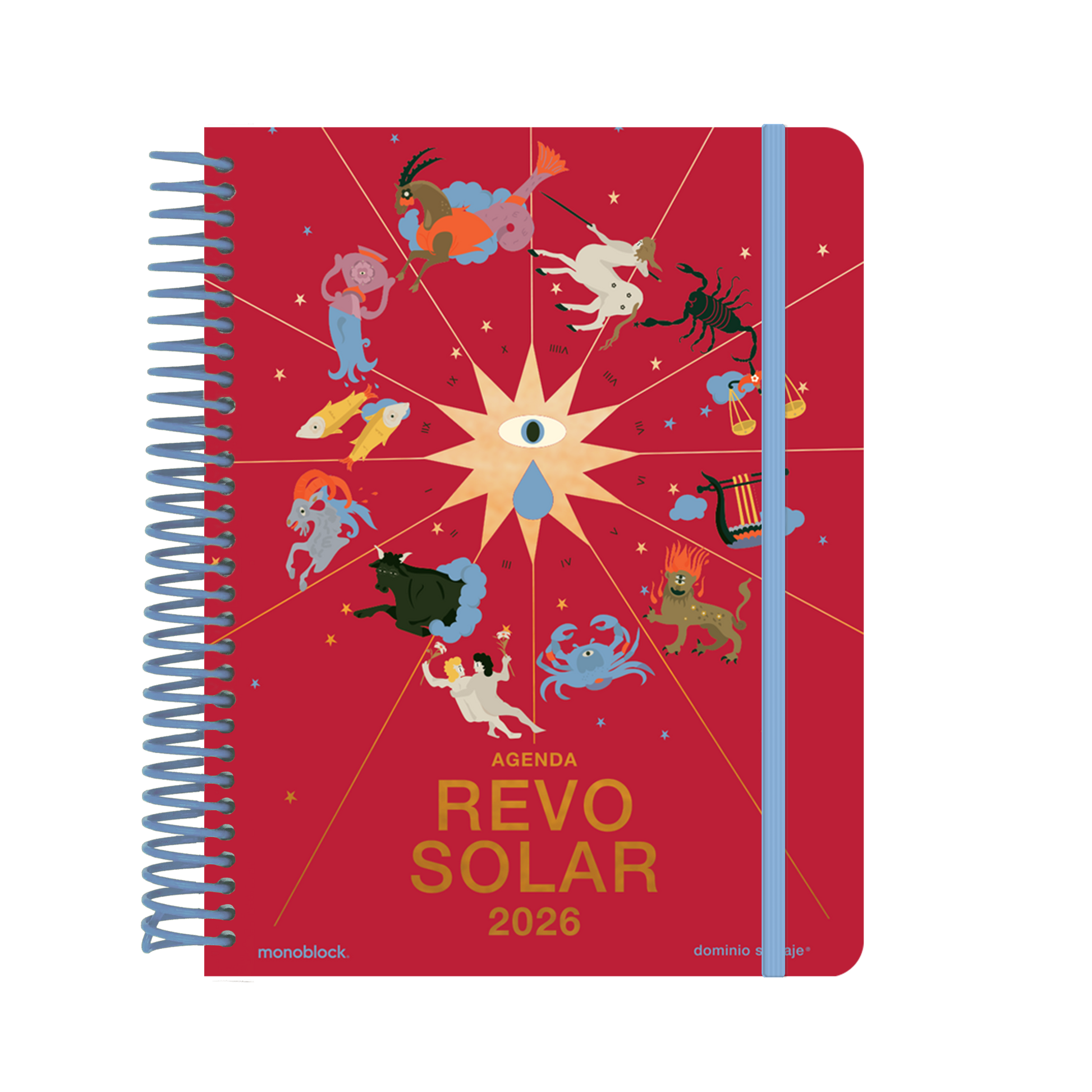 Agenda 2026 de Dominio Salvaje revolución solar con portada roja con los signos del zodiaco