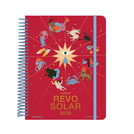 Agenda 2026 de Dominio Salvaje revolución solar con portada roja con los signos del zodiaco