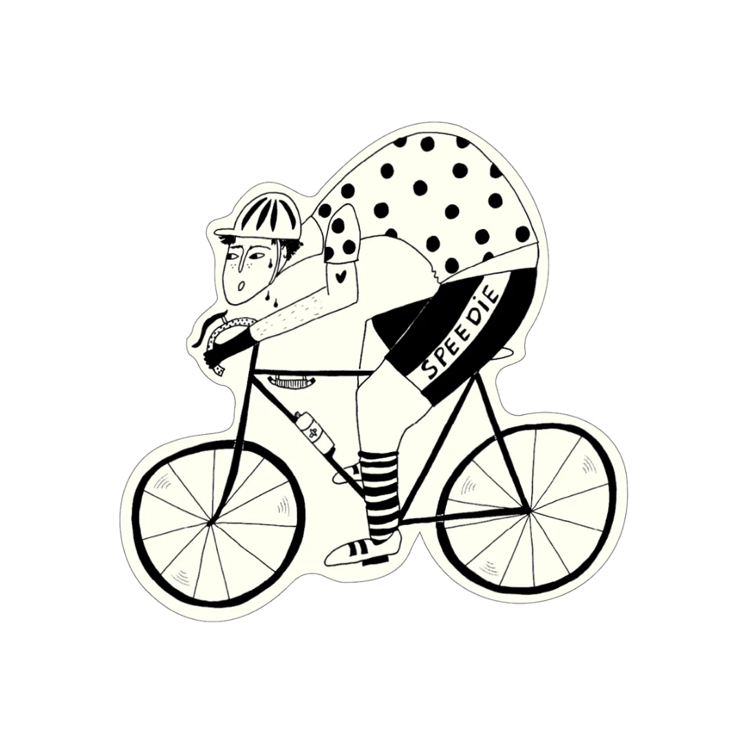 Pegatina con forma de ciclista pedaleando y sudando