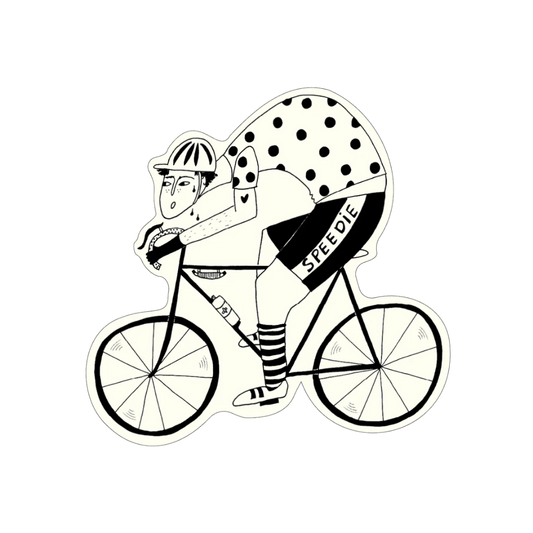 Pegatina con forma de ciclista pedaleando y sudando