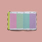 Interior de agenda Happimess Mi Superplán 2027 con vista trimestral de mayo, junio, julio y agosto en colores pastel rosa, verde menta, turquesa y lila