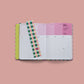 Agenda Mi Superplán 2027 Rainbow Dancer Happimess - vista lateral mostrando páginas numeradas y encuadernación flat-lay
